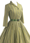 Late 1950s Sage Green Ticking Stripe Cotton Dress- New!