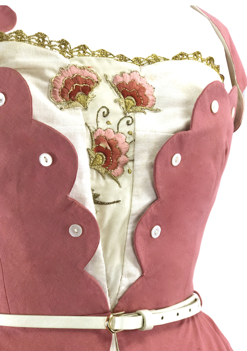 50s Rose Pink Dress Ensemble with Applique- New!