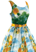 Vintage 1950s Scenic Floral Cotton Dress- New!