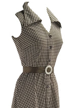 1970s Brown & White Houndstooth Horrockses Designer Dress- New!