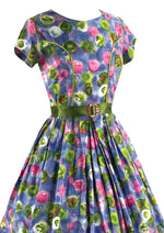 Early 1960s Impressionist Print Floral Cotton Dress - NEW!