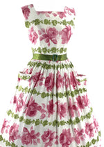 Vintage 1950s Pink Rose Cotton Dress- New!
