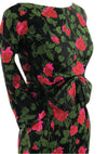 Original 1950s Pink Roses on Black Silk Dress - New!