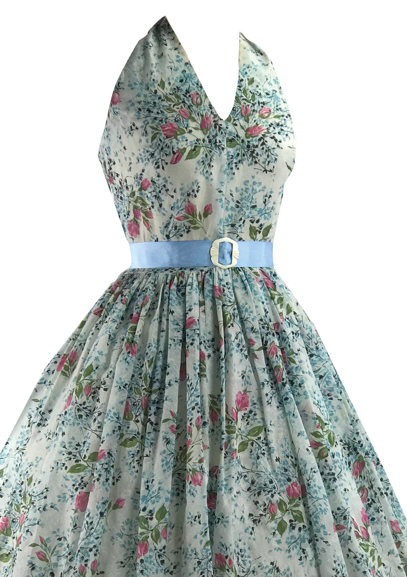 Vintage 1950s Pink and Blue Floral Rosebud Dress - New!