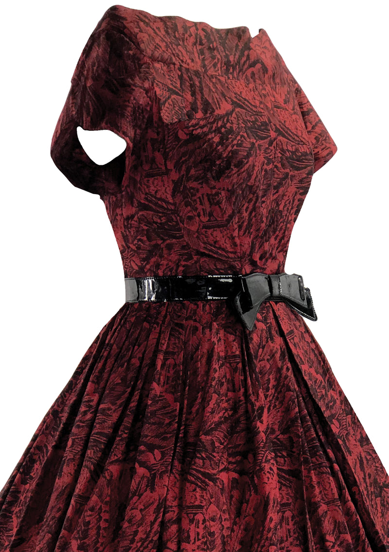 Late 1950s Brick Red & Black Swiggle Dress- New!