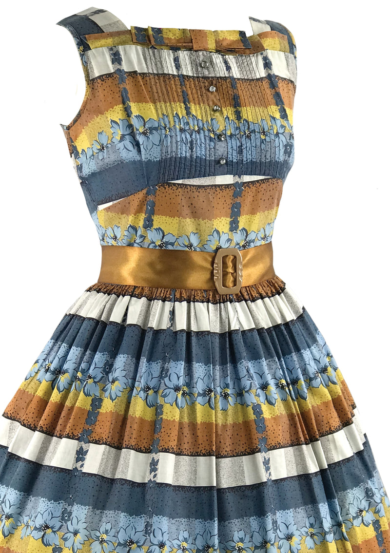 Vintage 1950s Striped Floral Cotton Dress- New!
