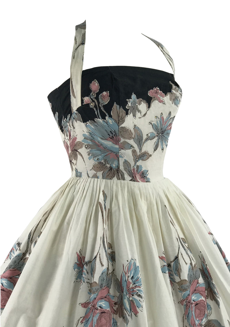Vintage 1950s Floral Halter Border Print Dress- New!