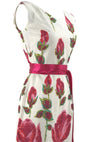 Stunning 1960s Huge Magenta Stem Roses Wiggle Dress - New!