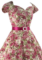 1950s Pink Roses with Sequins Cotton Dress- New!