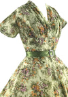 Beautiful 1950s Green Floral Plisse Dress - New!