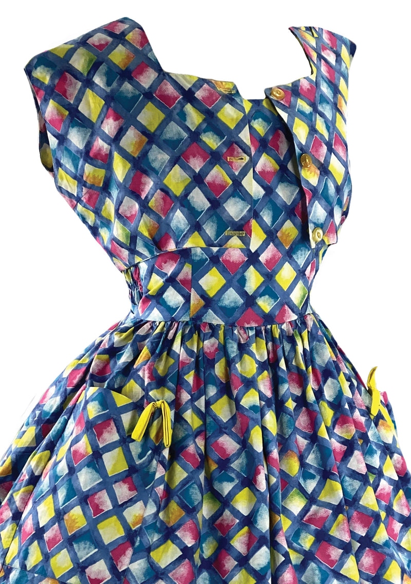Early 1960s Harlequin Print Cotton Sundress & Bolero- New!