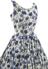 Vintage 1950s Blue Carnations Cotton Dress- New!