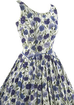 Vintage 1950s Blue Carnations Cotton Dress- New!