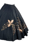 Vintage 1950s Black Quilted Skirt with Floral Appliqués- New!