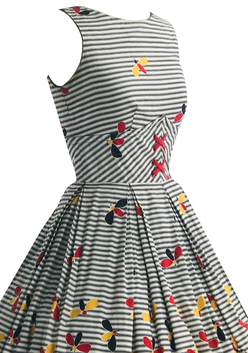 Vintage 1950s Bees Novelty Print Cotton Dress - New!