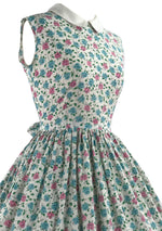 Vintage 1950s Pink and Blue Roses Floral Cotton Dress - New! (ON HOLD)
