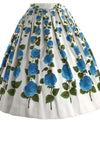 Gorgeous 1950s Blue Roses Pique Skirt- New!