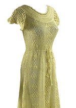 Vintage 1960s Does 1930s Yellow Crochet Dress - New!