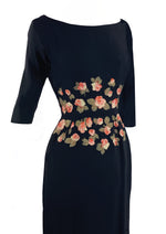 1950s Black Rayon Crepe Designer Dress with Appliqués- New! (SOLD)