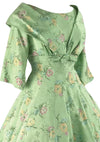 1950s Pistachio Green Cotton Floral Dress- New! (RESERVED)
