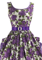 Striking 1950s Purple Roses Cotton Dress- New!