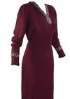 Stylish 1940s Burgundy Crepe Gown with Rhinestones and Beads- New!