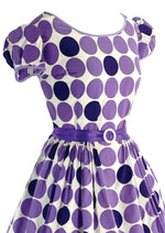 Lovely 1950s Purple and Violet Circle Novelty Print Dress- New!