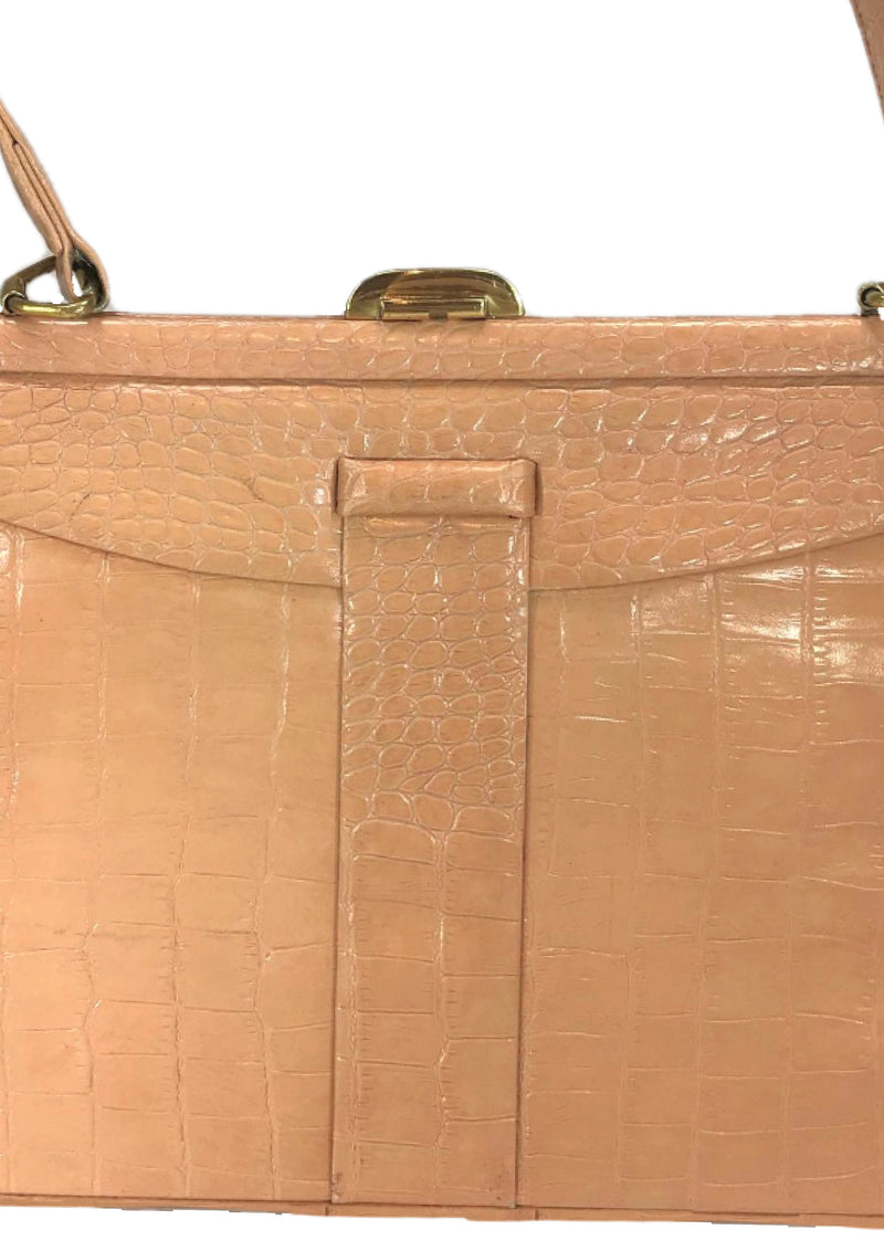 Early 1960s Peach Pink Leather Lederer Handbag- New!