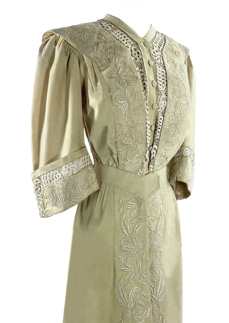 Spectacular 1900s Embroidered Cream Wool Coat- New!