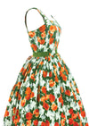 Vintage 1950s Tangerine Roses Cotton Dress- New!