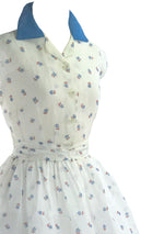 1950 Organdie Dress with Pine Trees Border Print  - New! (RESERVED)