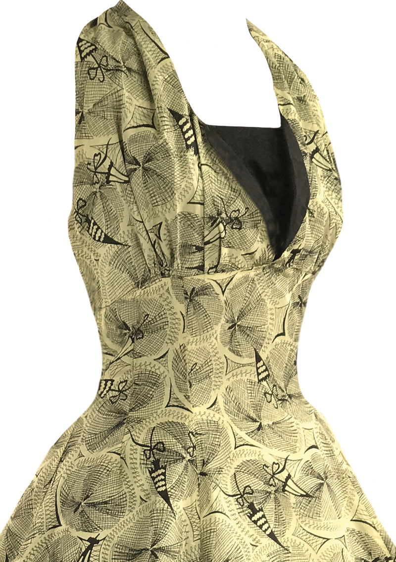 Vintage 1950s Parasols Novelty Print Taffeta Dress- New!