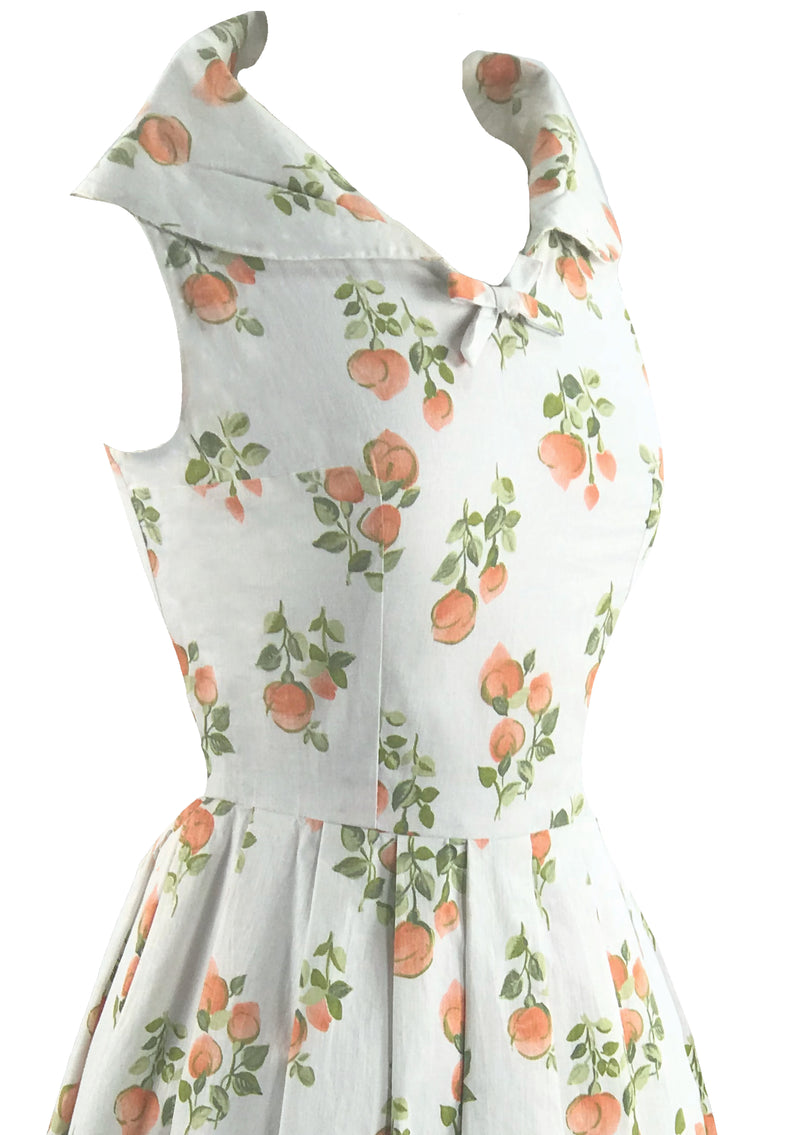 Early 1960s Orange Floral Dress on White Cotton- New!