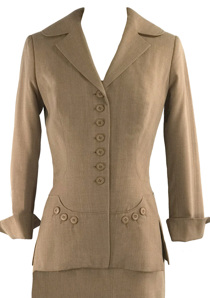 Stunning Vintage 1940s Tan Gabardine Suit - New!