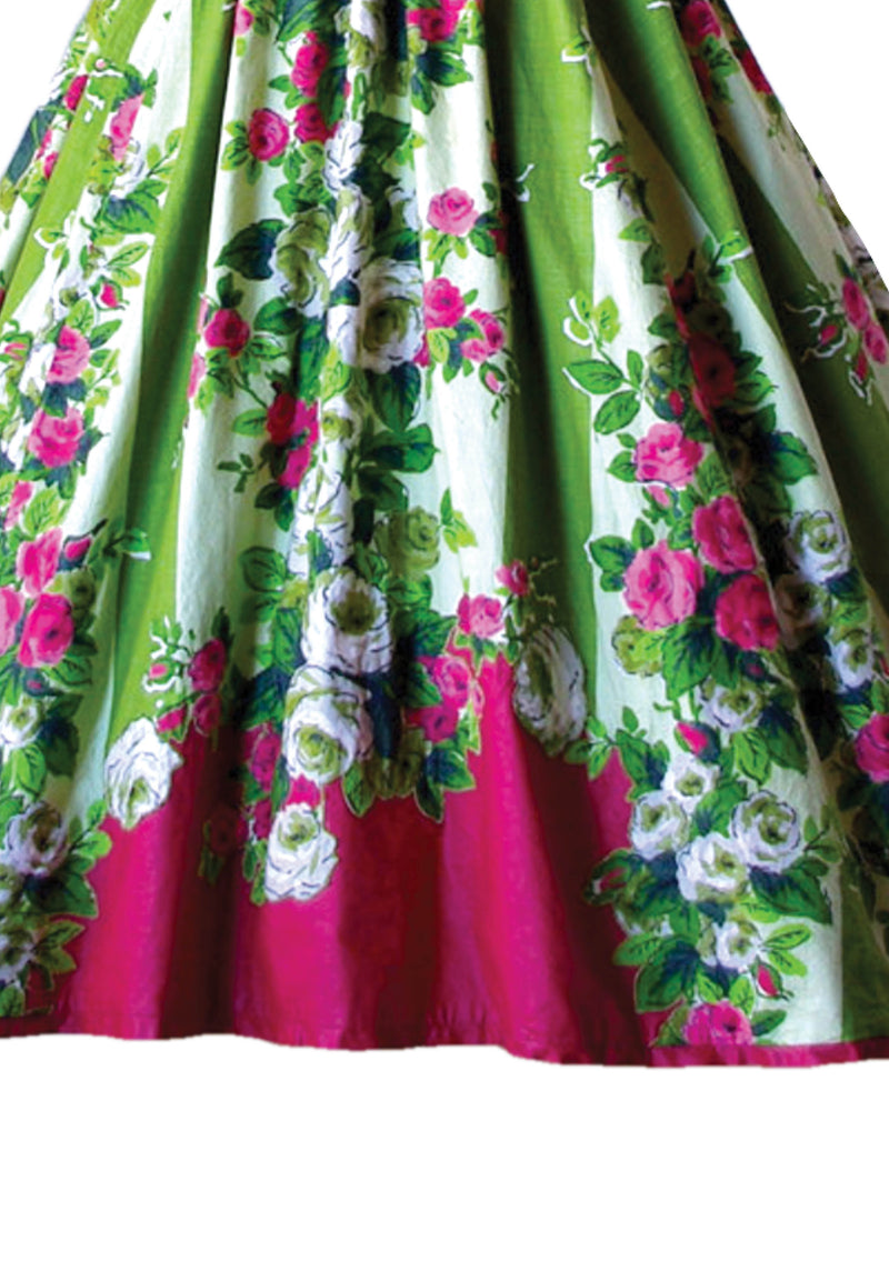 1950s Pink Roses Applique Cotton Party Dress - New!