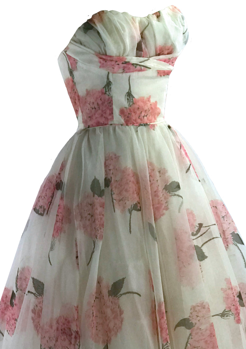 Vintage 1950s Pink Hydrangea Chiffon Party Dress - New!