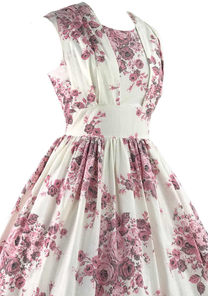 Vintage 1950s Pink Rose Bouquet Cotton Dress - New!