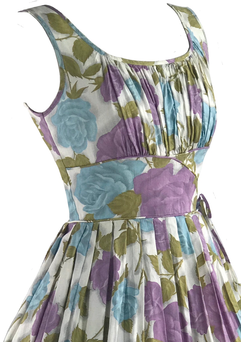 Late 1950s Lavender & Blue Rose Print Dress- New!