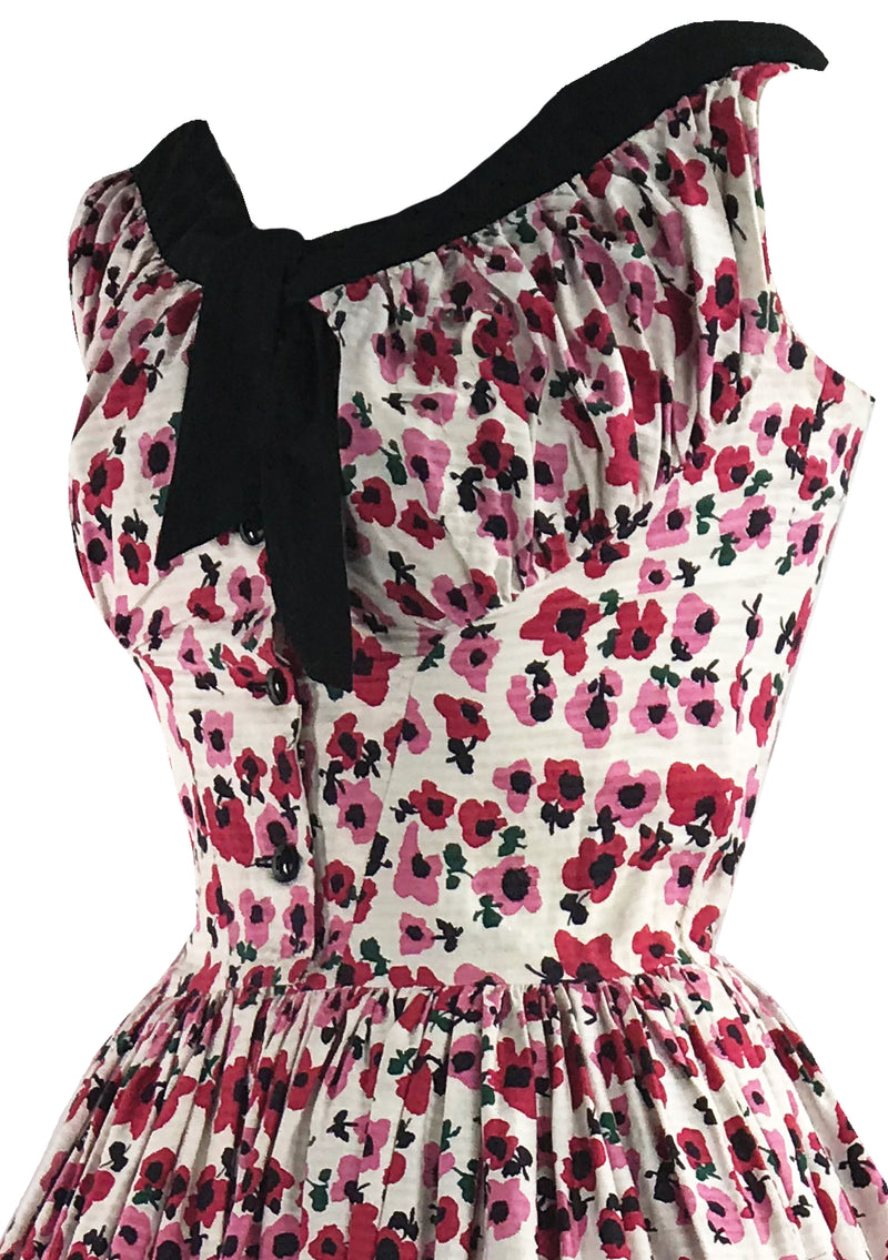 Gorgeous 1950s Pink Poppies Cotton Dress- New!