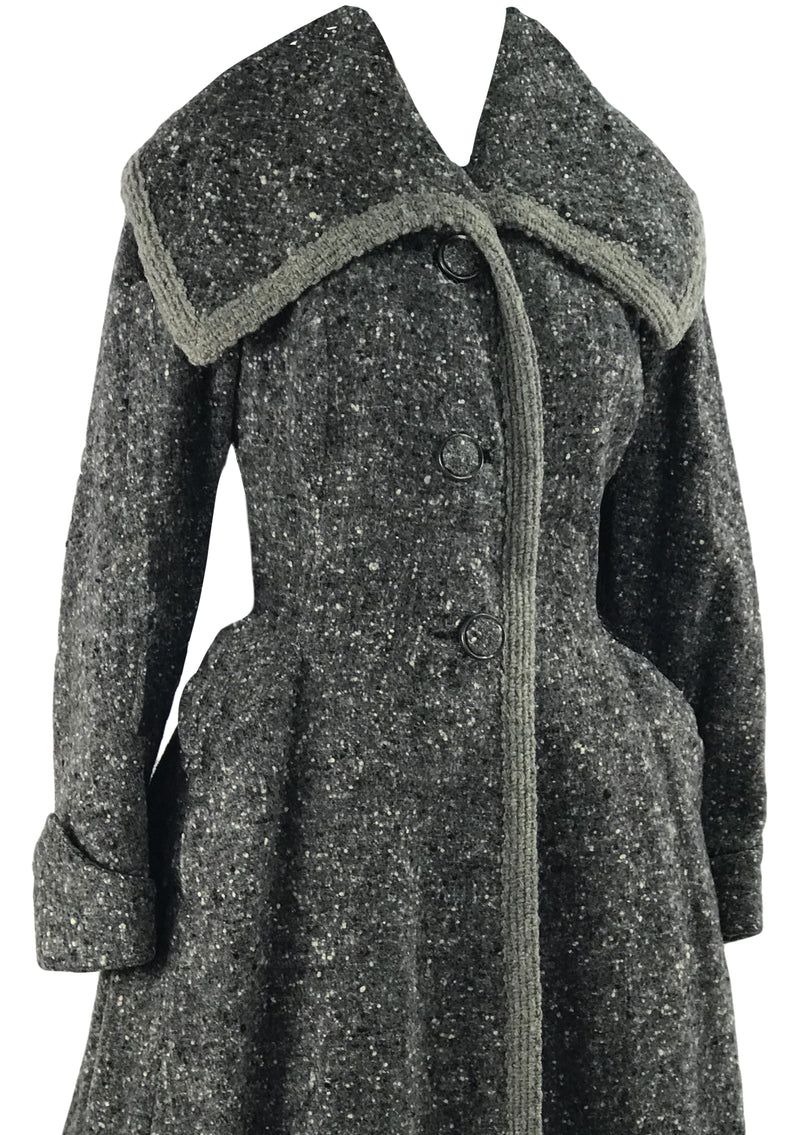 Vintage 1940s Charcoal Flecked Wool Princess Coat  New!