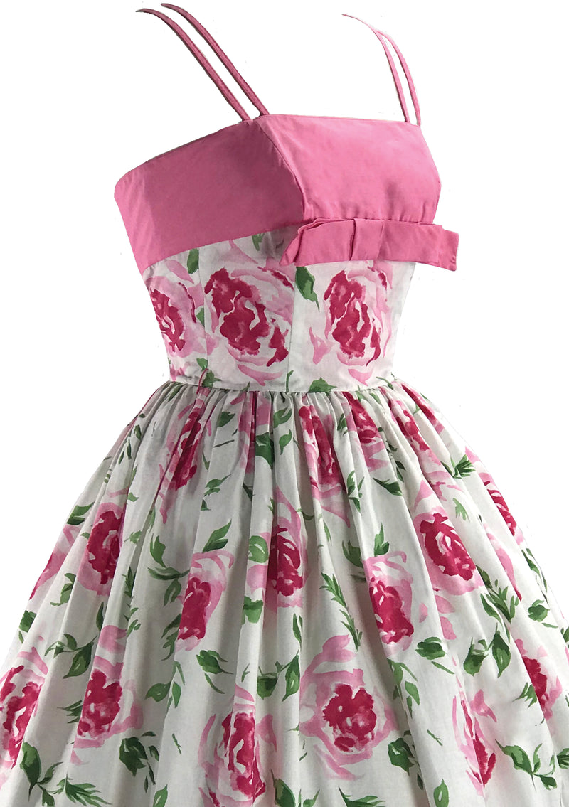 Gorgeous 1950s Pink Roses Horrockses Designer Dress- New!