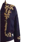 Vintage 1950s Black Lambswool Cardigan with Gold Beading- New