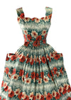 Vintage 1950s Hibiscus Floral Print Cotton Dress - New!