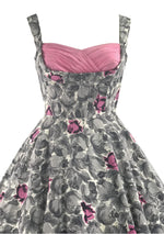 Stunning 1950s Pink & Grey Roses Cotton Dress  - New!