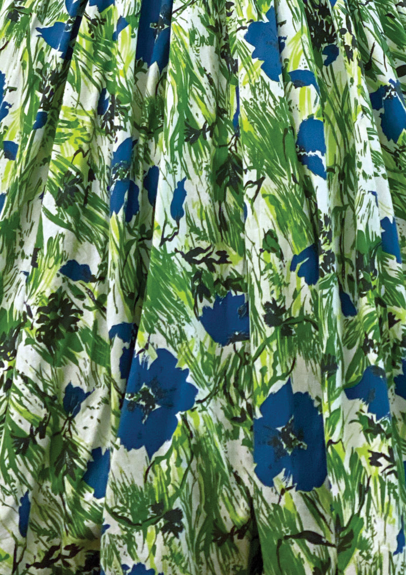 1950s Blue and Green Flora Cottonl Sundress