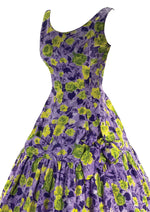 1950s - 1960s Lilac and Chartreuse Floral Print Dress- New! (ON HOLD)