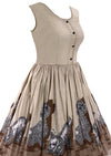 1950s Poodle Print Oatmeal Cotton Novelty Dress- New!