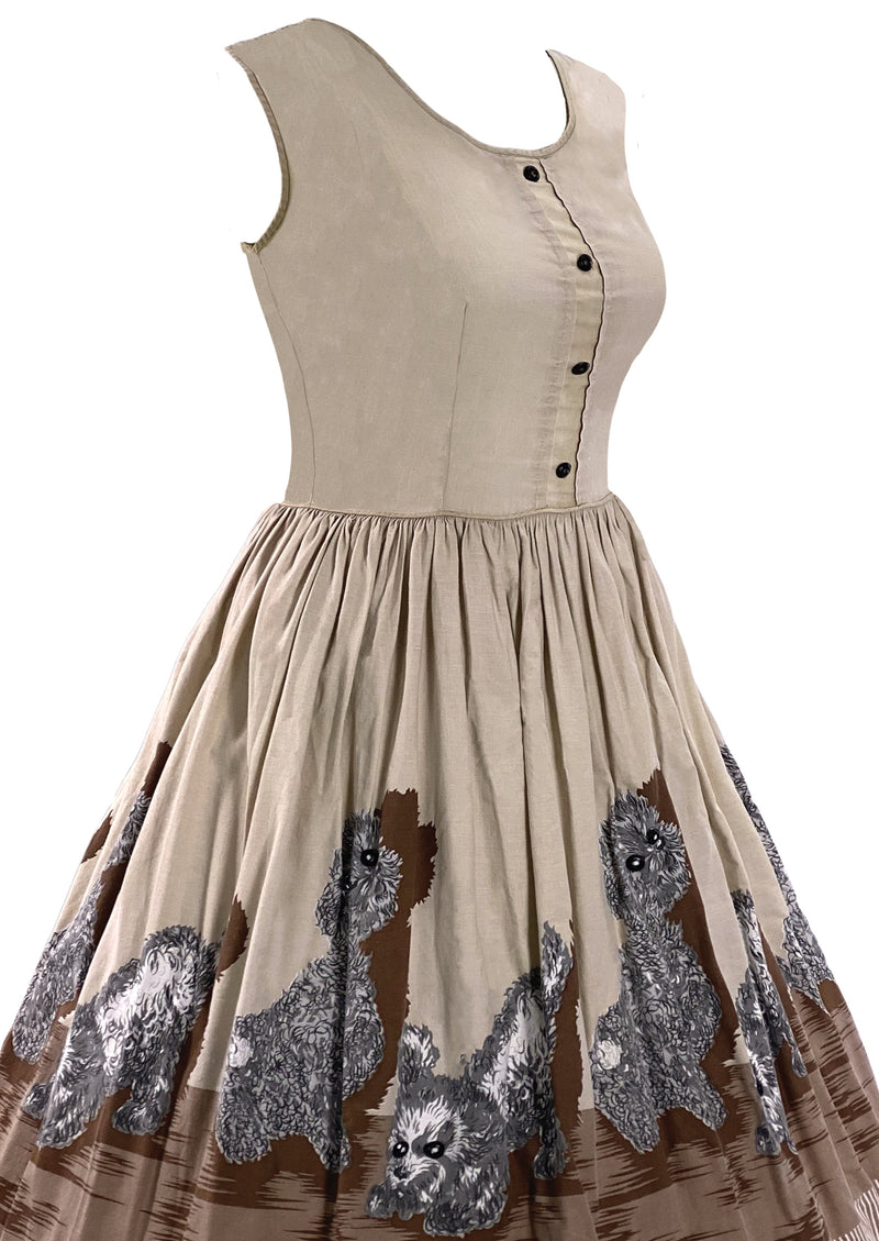 1950s Poodle Print Oatmeal Cotton Novelty Dress- New!