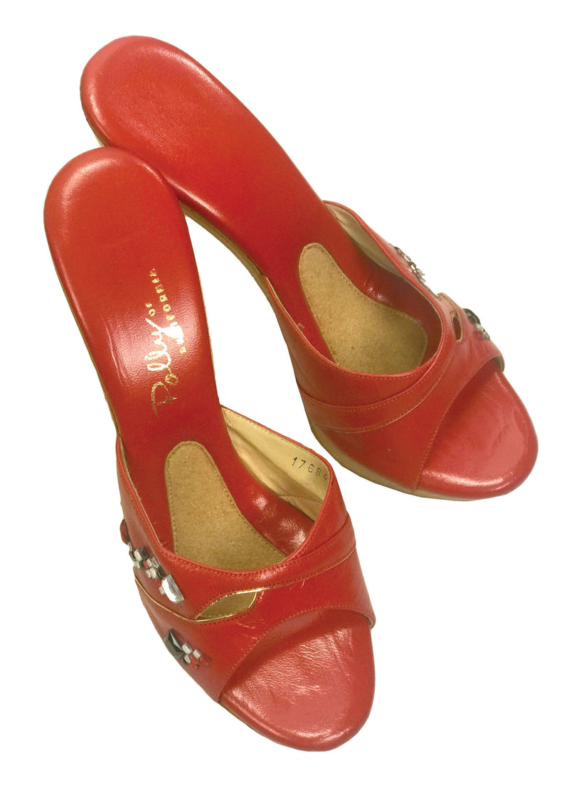 Rare 1960s Red Jewelled Polly of California Shoes - New! (ON HOLD)