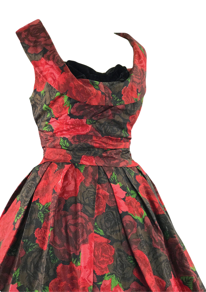 1950s House of Worth Couture Red Roses Party Dress  - New!